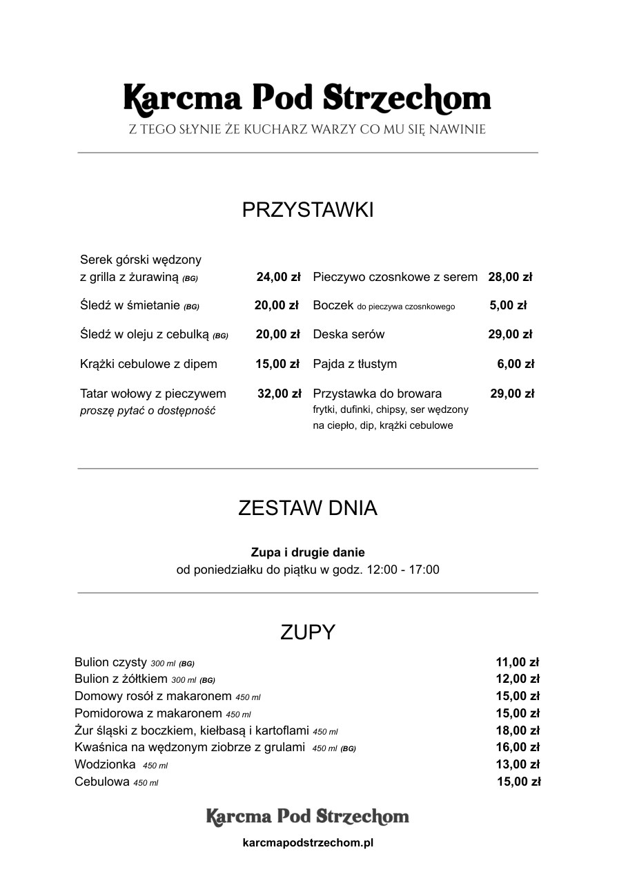 Menu Karcma Pod Strzechom — strona 1